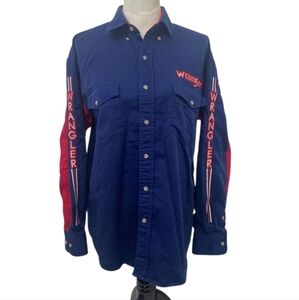 Wrangler Mens XXL Western Shirt Blue 1990's Vintage Button-Down Embroidered Logo
